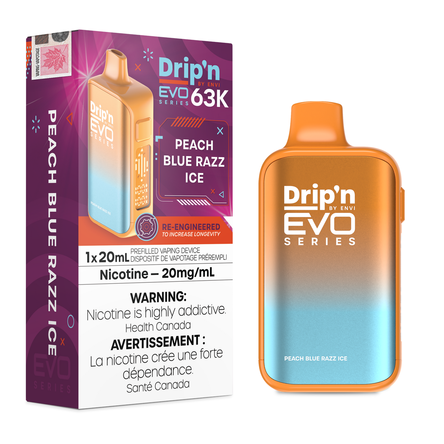 Drip'n By Envi Evo Series 63k Disposable Vape - Peach Blue Razz Ice