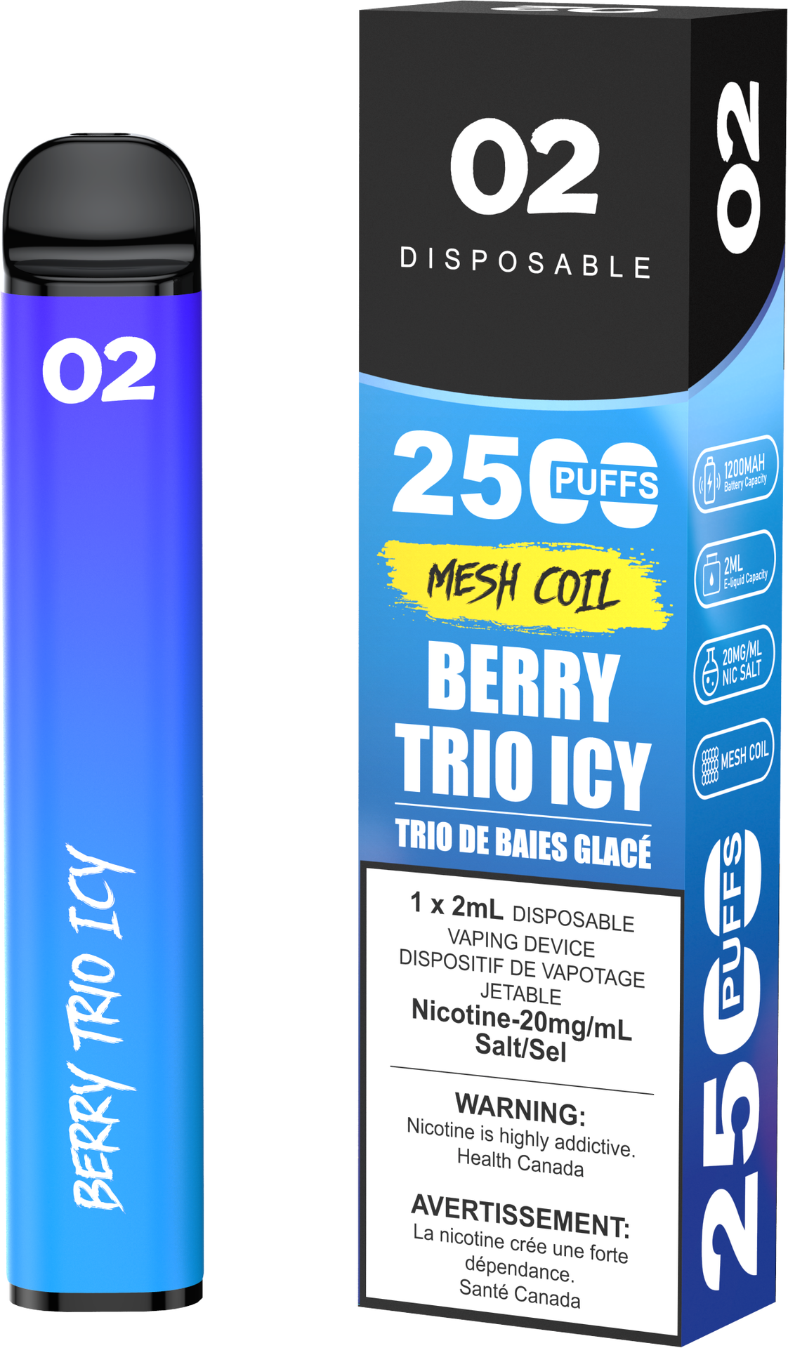 O2 2500 Puffs Disposable Vape - Berry Trio Icy