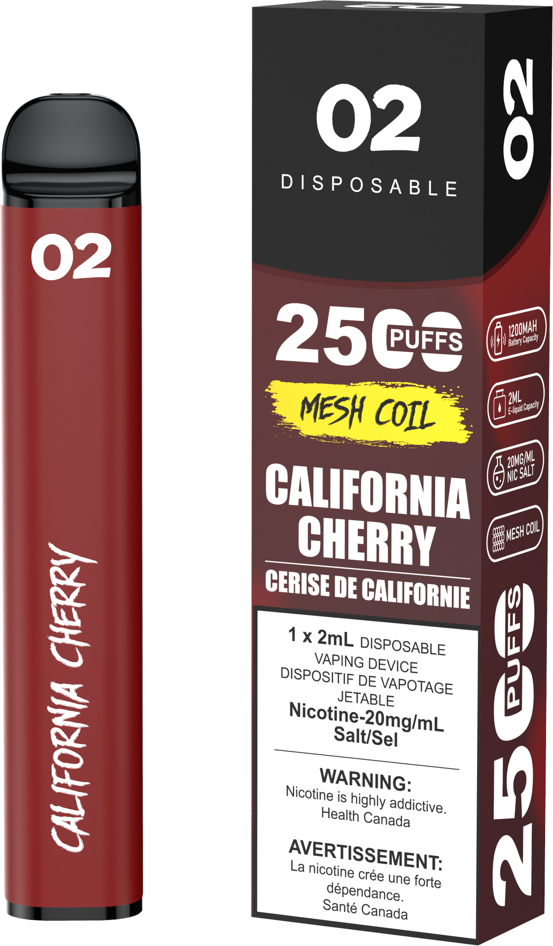 O2 2500 Puffs Disposable Vape - California Cherry