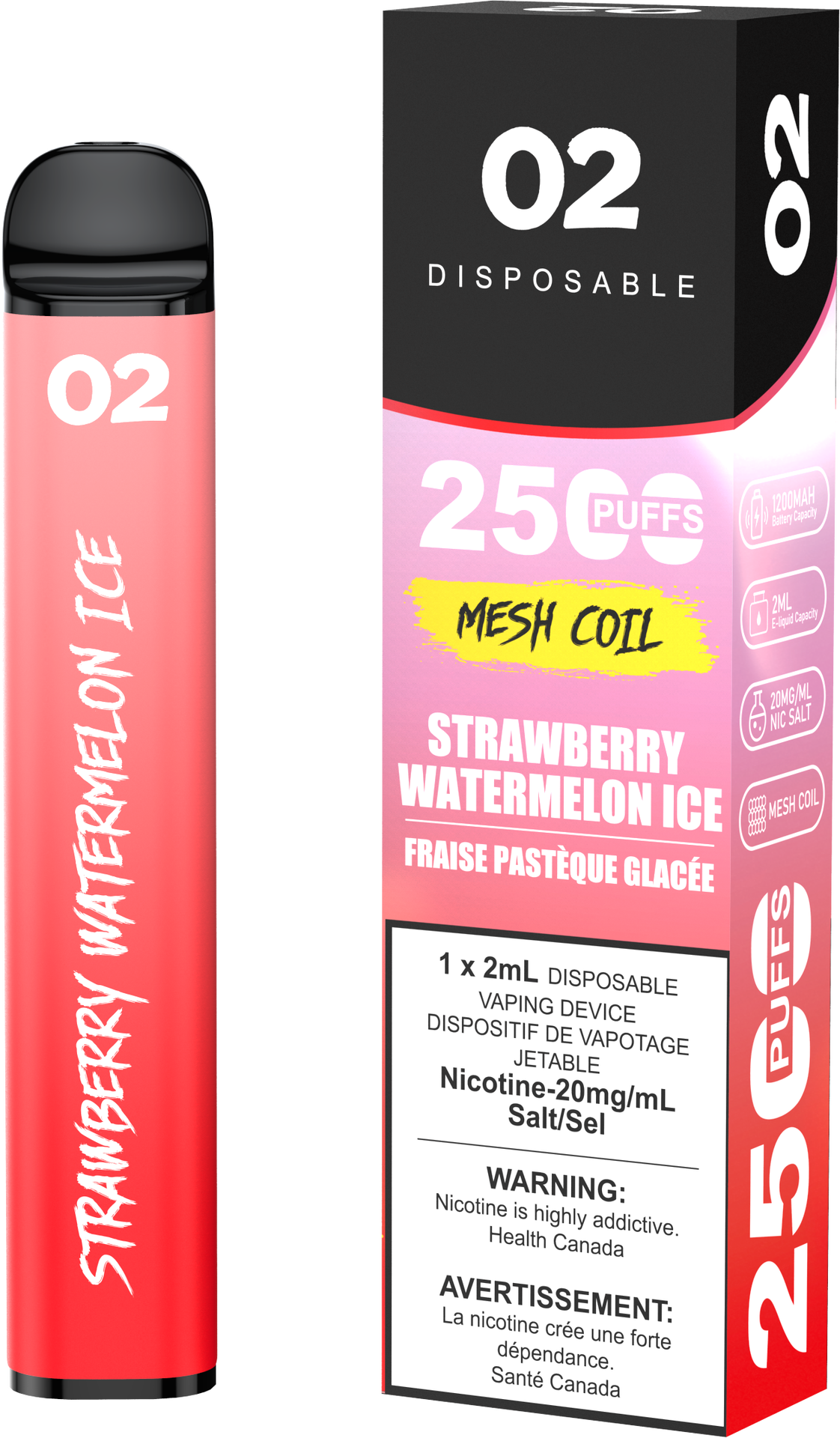 O2 2500 Puffs Disposable Vape - Strawberry Watermelon Ice
